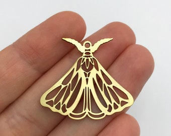 2pcs Raw Brass Moth Charm, Luna Moth Pendant, Butterfly Charm Pendant, Brass Moth Earring Findings, Laser Cut Jewelry Supplies RW-1313