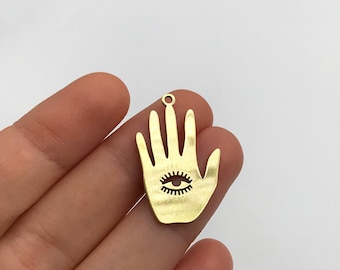 6pcs Raw Brass Hand with Third Eye Charm, Hand Evil Eye Charm Pendant, Palmistry Hand Charm, Laser Cut Jewelry Supplies RW-1299