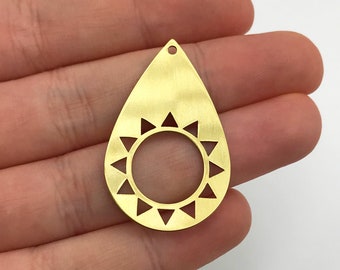 2pcs Raw Brass Drop Shaped Sun Charm, Sun Pendant, Brass DIY Drop Earring Sun Charms, Earring Findings, Laser Cut Jewelry Supplies RW-1071