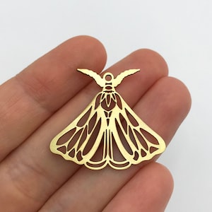 2pcs Raw Brass Moth Charm, Luna Moth Pendant, Butterfly Charm Pendant, Brass Moth Earring Findings, Laser Cut Jewelry Supplies RW-1313