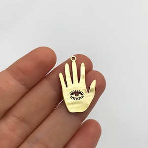 6pcs Raw Brass Hand with Third Eye Charm, Hand Evil Eye Charm Pendant, Palmistry Hand Charm, Laser Cut Jewelry Supplies RW-1299