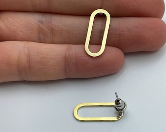2 uds. De pendientes de latón en bruto, Pasador de pendientes ovalado de latón, Pasadores de pendientes, Pendientes de conector de latón, Suministros de joyería cortados con láser RW-1474