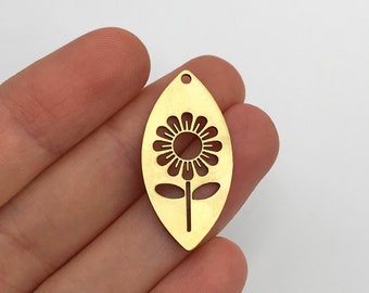 2pcs Raw Brass Daisy Flower Charm, Flower Pendant for Jewelry Making, Sunflower Earring Charm, Laser Cut Jewelry Supplies RW-1309