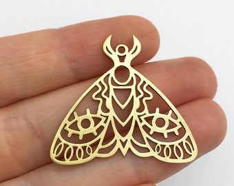 2pcs Raw Brass Moth Charm, Geometric Moth Pendentif, Eyes on Moth Charm, Brass Butterfly Charm Findings, Laser Cut Jewelry Supplies RW-1318