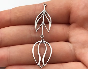 6pcs Stainless Steel Tulip Earring Charm Pendant, Two-Piece Geometric Tulip Flower Earring Charms Jewelry Making, Earring Finding STL-3018