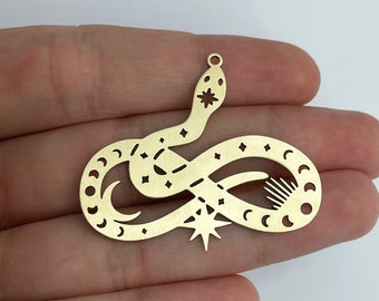 2pcs Raw Brass Snake Charm, Snake Pendant, Celestial Snake Earring Charm, Moon Phases Snake Charm, Laser Cut Jewelry Making Supplies RW-1557