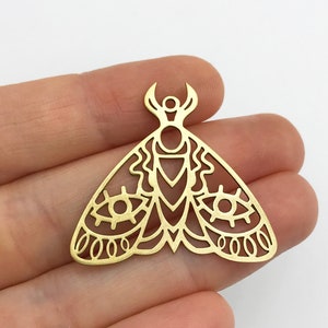 2pcs Raw Brass Moth Charm, Geometric Moth Pendant, Eyes on Moth Charm, Brass Butterfly Charm Findings,  Laser Cut Jewelry Supplies RW-1318