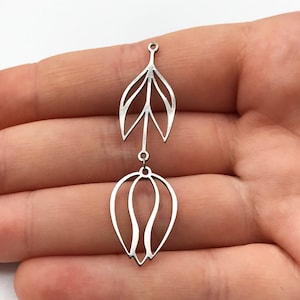 6pcs Stainless Steel Tulip Earring Charm Pendant, Two-Piece Geometric Tulip Flower Earring Charms Jewelry Making, Earring Finding STL-3018