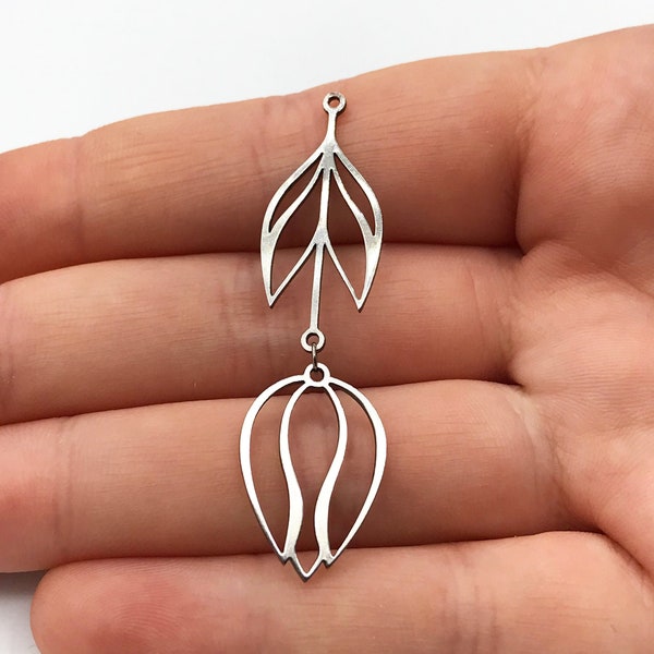 6pcs Stainless Steel Tulip Earring Charm Pendant, Two-Piece Geometric Tulip Flower Earring Charms Jewelry Making, Earring Finding STL-3018