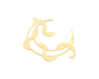 38x47x0.8mm 6pcs Raw Brass Snake Charm, Crescent Moon Snake Charm, Brass Earring Charms, Brass Components Laser Cut Jewelry Supplies RW-1939