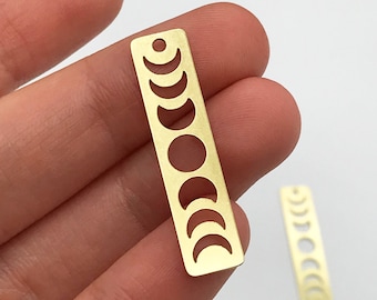 6pcs Raw Brass Moon Phase Bar Charm, Moon Phase Crescent Pendant, Rectangle Earring Charm, Laser Cut Jewelry Making Supplies RW-1084