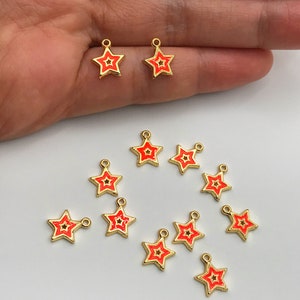 3pcs Shiny Gold Plated Neon Enamel Star Charm, Neon Orange Tiny Star Charm Pendant, Enamel Star Charms for Jewelry Making