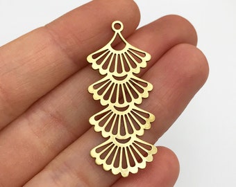 2pcs Raw Brass Flower Charm, Flower Pendant, Flower Bar Charm, Filigree Leaf Bar Charm, Leaf Pendant, Dangle Flower Earring Charm RW-1244