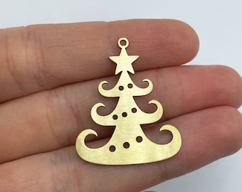 2pcs Raw Brass Christmas Tree Charm, Tree Charm Pendant, Brass Christmas Charms, Earring Charms, Laser Cut Jewelry Supplies RW-1421