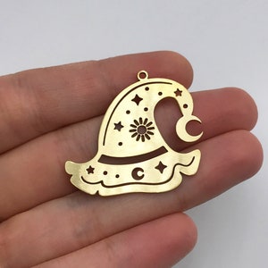 2pcs Raw Brass Witch Hat Charm, Witch Hat Pendant, Cap Charm, Halloween Charms, Witchy Charms, Celestial Charms, Witch Jewelry RW-1356