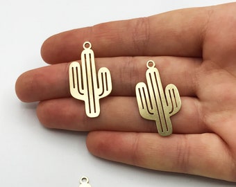 8pcs-Brass Cactus Charm silver tone available bronze tone desert plant charm