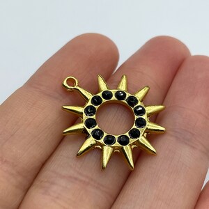 Gold Plated Sun Charm, Sun Pendant, Gold CZ Sun Charm, Black Zircon Sun Charm, Gold Findings, Gold Plated Jewelry Supplies