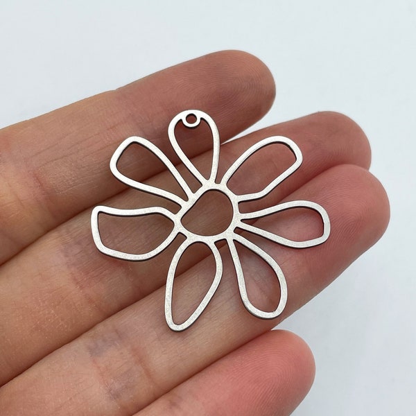 6pcs Stainless Steel Flower Charm, Flower Pendant, Steel Flower Earring Findings, Flower Shaped Pendants, Jewelry Making Supplies STL-3003
