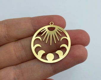 Ciondoli Celestiali In Ottone Placcato Oro 18K - 8 Pezzi, Forme Sole, Luna, Stelle Con Strass, Per Gioielli Fai Da Te