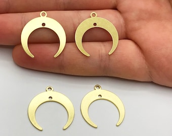 6pcs Raw Brass Crescent Moon Connector Charm Pendant, 2 Hole Crescent Moon Geometric Connector Earring Findings, Laser Cut Supplies RW-1110