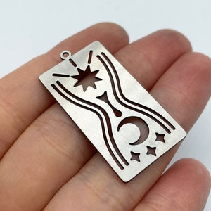 2 stuks roestvrij stalen kaart charme, rechthoek Crescent Star charme, maan charme, oorbel charmes, laser gesneden sieraden maken leveringen STL-3429