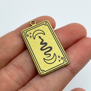 2 peças amuleto de cartão de tarô colorido de aço inoxidável, amuleto de cartão de cobra, bruxaria mística, amuleto celestial, suprimentos de joias PTD-1022