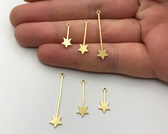 24pcs Raw Brass Star Stick Charm Pendentif, Drop Dangle Star Earring Charm, Celestial Charms for Jewelry Making RW-1164