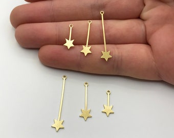 24pcs Raw Brass Star Stick Charm Pendant, Drop Dangle Star Earring Charm, Celestial Charms for Jewelry Making RW-1164