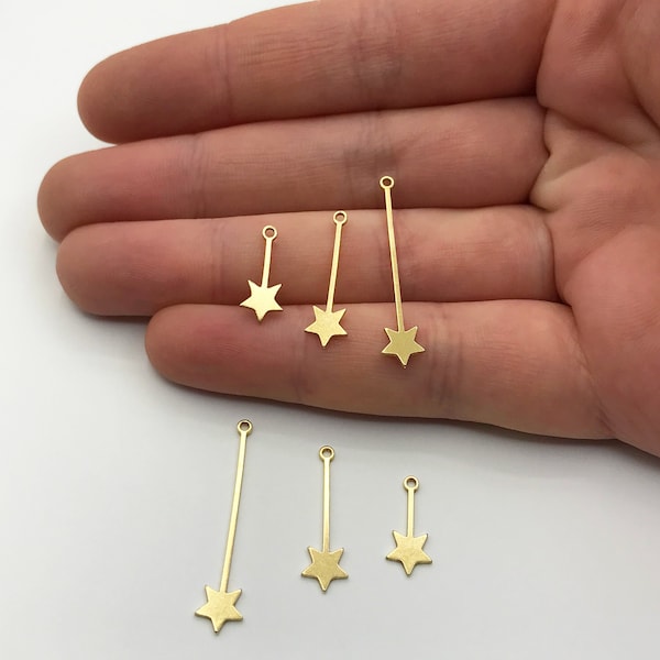 24pcs Raw Brass Star Stick Charm Pendant, Drop Dangle Star Earring Charm, Celestial Charms for Jewelry Making RW-1164