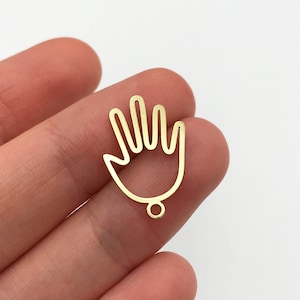 6 uds. Colgante de dije de conector de mano de latón crudo, Colgante de mano abierta, Conector de pulsera, Colgante de mano pequeña, Pendiente de mano, Joyería cortada con láser RW-1091