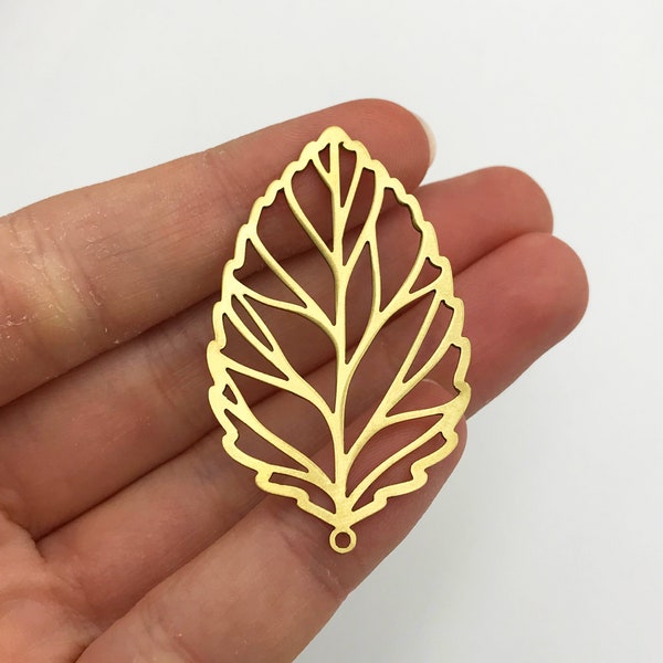 2pcs Raw Brass Leaf Charm, Geometric Leaf Pendant, Tree Leaves Poplar Leaf Charm, Laser Cut Brass Jewelry Making Supplies RW-1040