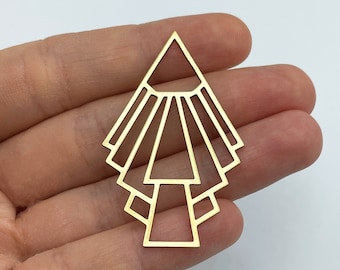 2pcs Raw Brass Earring Charm, Geometric Art Deco Earring Charm, Brass Dangle Pendant, Earring Connector, Laser Cut Brass Earrings RW-1526