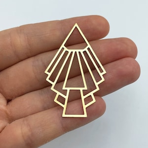 2pcs Raw Brass Earring Charm, Geometric Art Deco Earring Charm, Brass Dangle Pendant, Earring Connector, Laser Cut Brass Earrings RW-1526