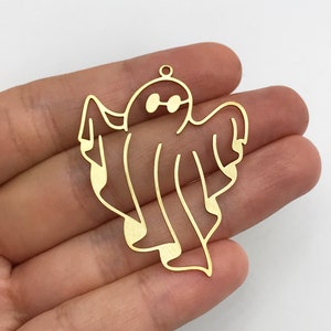 2pcs Raw Brass Ghost Charm, Ghost Pendant Halloween Charms, Spooky Charms, Brass Findings Earring Charms, Laser Cut Jewelry Supplies RW-1364