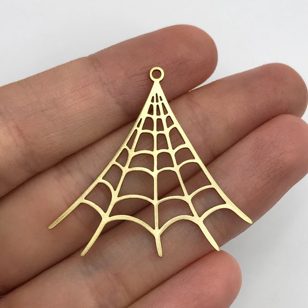 2pcs Raw Brass Spider Web Charm, Spider Web Pendant, Brass Findings, Halloween Charms, Earring Charms, Laser Cut Jewelry Supplies RW-1360