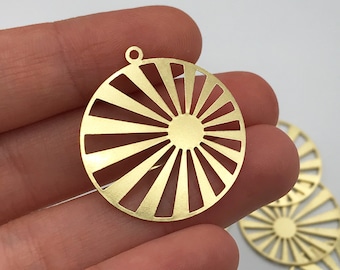 2pcs Raw Brass Round Sun Pendant, Circle Laser Cut Sun Earring Charm, Sun Jewelry Celestial Findings RW-1067