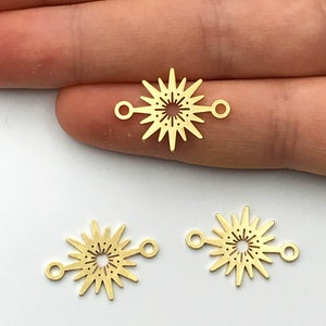 2pcs Shiny Gold Plated North Star Sun Connector Charm, Starburst Pole Star Connector Pendant Charm, Laser Cut  Celestial Findings GLD-1034