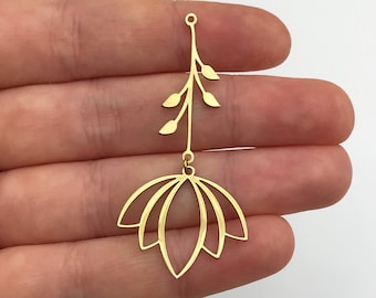 6 pièces pendentif à breloque fleur de lotus en laiton brut, breloque lotus géométrique en deux pièces, résultats de boucle d'oreille, fournitures pour bijoux découpées au laser RW-1080