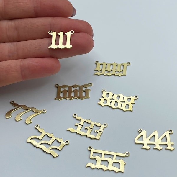 2pcs Raw Brass Angel Number Necklace, Angel Number Charm, Lucky Number Charm, Angel Number Bracelet, Laser Cut Jewelry Supplies RW-1493