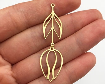 6pcs Raw Brass Tulip Earring Charm Pendant, Two-Piece Geometric Tulip Flower Earring Charms Jewelry Making, Brass Earring Findings RW-1018