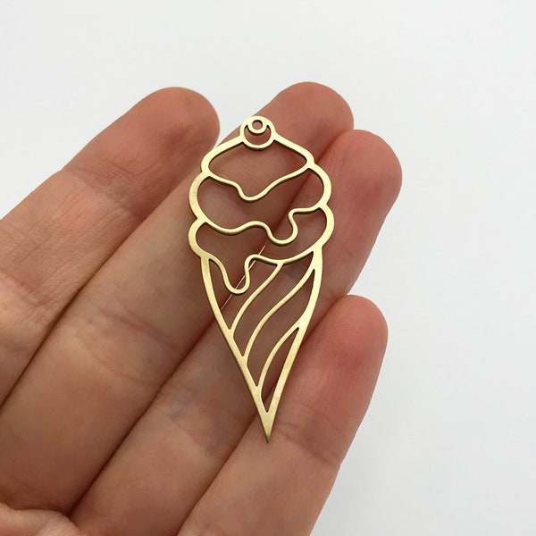 6pcs Raw Brass Ice Cream Cone Charm Pendant, Ice Cream Charm, Cone Charm, Summer Charm, Earring Findings, Laser Cut Jewelry Supplies RW-1180