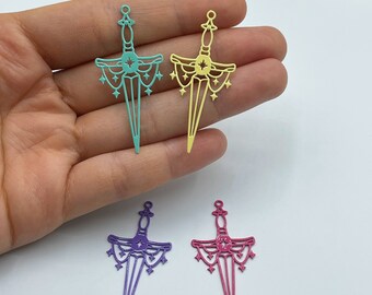 2pcs Sword Charm, Sword Pendant, Colored Steel Knife Charm, Brass Charms Earring Findings, Halloween Charms, Laser Cut Jewelry PTD-1355