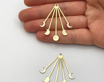 6pcs Raw Brass Moon Phases Earring Charm, Moon Phase Pendant, Geometric Crescent Moon Phase Connector, Celestial Earring Charms RW-1210