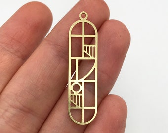 2pcs Raw Brass Oval Geometric Earring Charm, Geometric Bar Charm, Brass Earring Findings, Oval Pendentif, Laser Cut Jewelry Supplies RW-1083