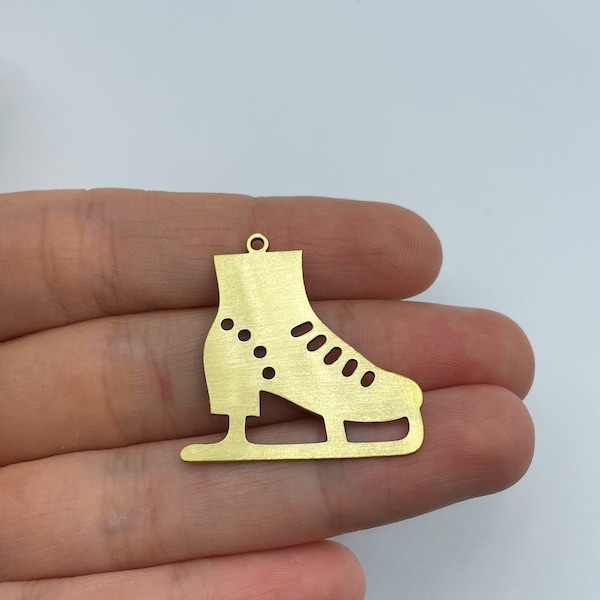 2pcs Raw Brass Skate Charm, Ice Skate Figure Skate Charm, Winter Charms, Christmas Charms, Brass Findings Laser Cut Jewelry Supplies RW-1415