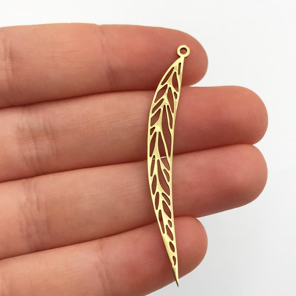 2pcs Raw Brass Thin Leaf Charm, Leaf Pendant, DIY Charms for Earring Making, Laser Cut Brass Jewelry Supplies, Earring Findings RW-1073
