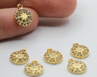 11mm 24K Shiny Gold Plated Star Charm, CZ Micro Pave North Star Charm, Zirconia North Star Charm, Gold Jewelry Making Supplies CZ-1039