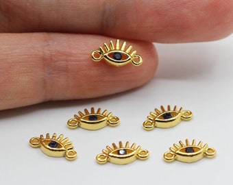 5x10mm 24k Shiny Gold Plated Eye Charm, CZ Micro Pave Evil Eye Charm, CZ Pave Eye Charms, Cubic Zirconia Charms, Jewelry Supplies CZ-1041