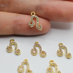24k Błyszczące Złoto Pozłacane CZ Znaki Zodiaku Charms, Zawieszka Lew, Zawieszki Astrologiczne, Zawieszki Zodiakalne Pave na Bransoletkę, Zawieszki Horoskopowe CZ-1076