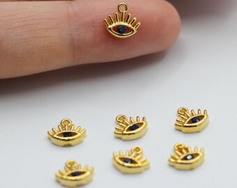 9x10mm 24k Shiny Gold Plated Eye Charm, CZ Micro Pave Evil Eye Charm, CZ Pave Eye Charms, Cubic Zirconia Charms, Jewelry Supplies CZ-1040